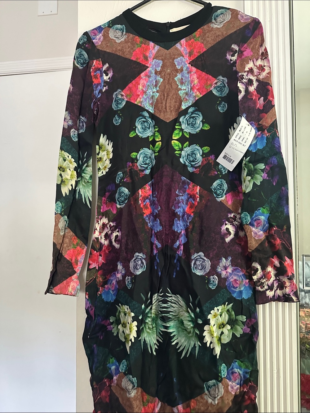Nicole Miller Black Floral Midi Dress with Multicolor Prints